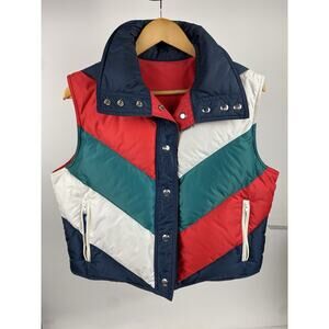 Vtg 70’s reversible JC Penny Red Color Block Down Vest Puffer Snap Ski Womens M
